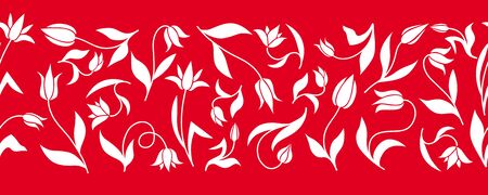 Vector illustrations of decorative tulips flowers vertical pattern seamless. Tulips pattern brush on red backgroundのイラスト素材