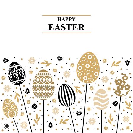 Vector illustrations of Easter card with decorative card on sticksのイラスト素材