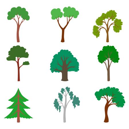 Vector illustrations of set of cartoon treeのイラスト素材