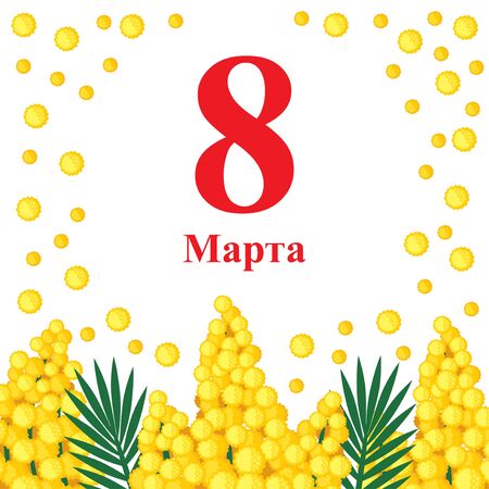 Vector illustrations of 8 march card with mimosa flowersのイラスト素材