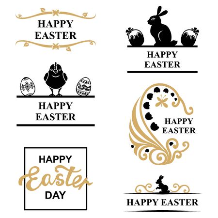 Vector illustrations of Easter decorative greeting icon setのイラスト素材