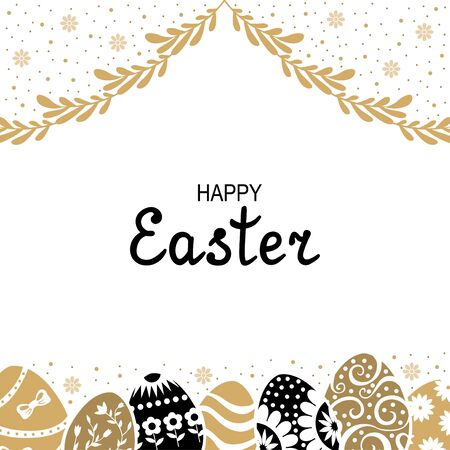 Vector illustrations of Easter card with decorative eggs and palm branchesのイラスト素材