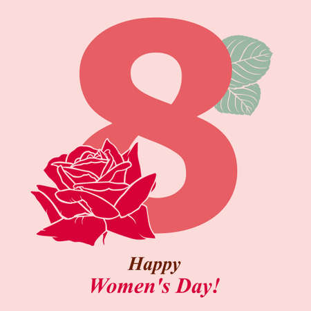Vector illustrations of 8 march card with rose
