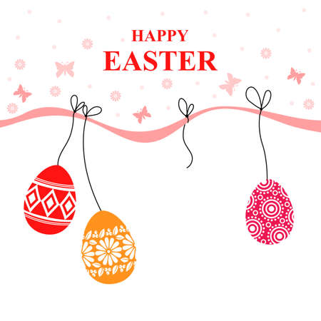 Vector illustrations of Easter card with decorative eggs hangのイラスト素材