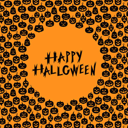 Vector illustrations of Halloween pumpkin greeting card on orange backgroundのイラスト素材