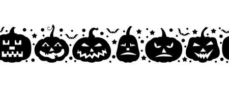 Vector illustrations of Halloween funny horror pumpkin horizontal pattern seamless. Pattern brushのイラスト素材