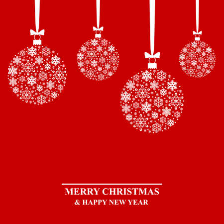 Vector illustrations of Christmas card with hanging snowflakes baubles on red backgroundのイラスト素材