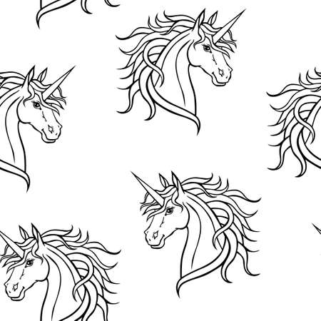 Vector illustrations of horned mycology beautiful unicorn muzzle pattern seamlessのイラスト素材