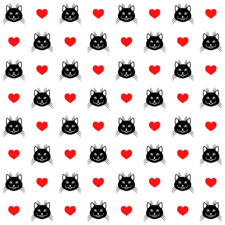 Vector illustrations of cats muzzle, hearts pattern seamlessのイラスト素材