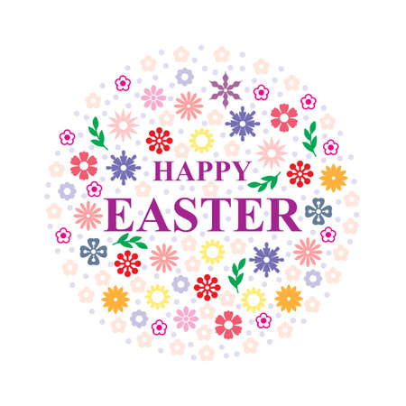 Vector illustrations of Easter greeting card with round floral decorのイラスト素材
