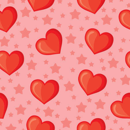 Vector illustration of Cartoon cute hearts and stars pattern seamless for Valentines dayのイラスト素材