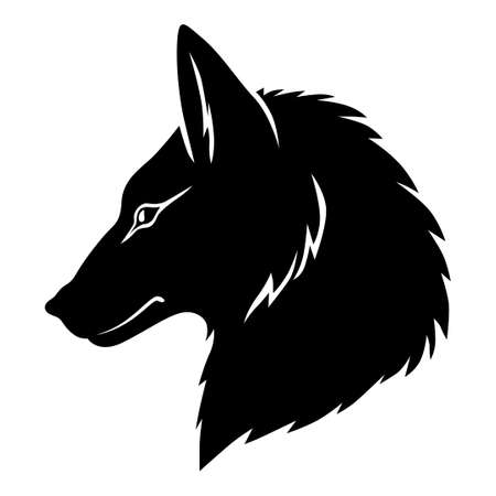 Vector illustrations of silhouette fox heads in profile iconのイラスト素材