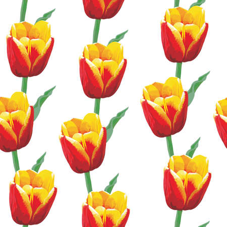 Vector illustrations of realistic tulips flowers pattern seamlessのイラスト素材