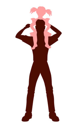 Vector illustrations of silhouette of a father carrying his daughter on his shouldersのイラスト素材