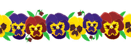 Vector illustrations of violets flowers horizontal pattern seamless. pansies background. pattern brushのイラスト素材