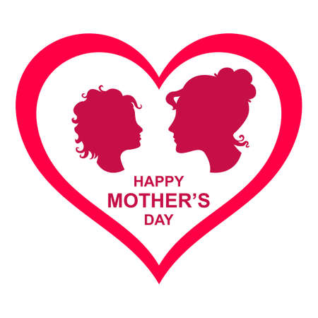 Vector illustrations of mother's day card with the faces of mother and child in a frame in the shape of a heartのイラスト素材