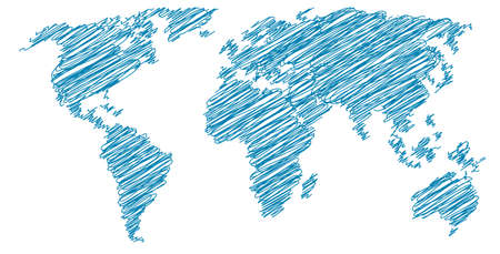 simple drawing blue world mapのイラスト素材