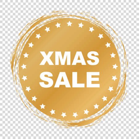 Golden round XMAS SALE banner - brush painted circle on transparent backgroundのイラスト素材