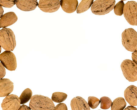 Set of nuts isolated on white backgroundの写真素材