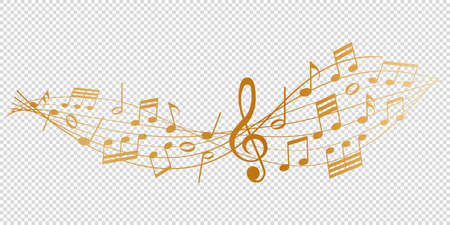 Golden musical notes melody on transparent backgroundのイラスト素材