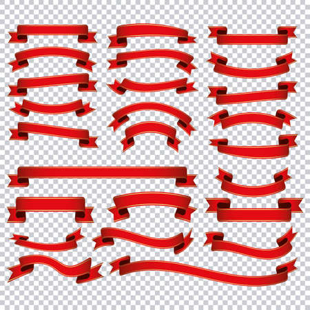 Red ribbon banner seton transparent backgroundのイラスト素材