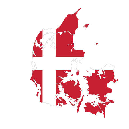 Vector map of Denmark with ensign on white background