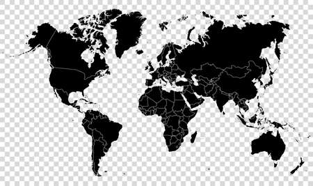 Political world map silhouette on transparent backgroundのイラスト素材