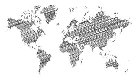 Gray scribble world map on white backgroundのイラスト素材