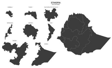 Vector political map of Ethiopia on white backgroundのイラスト素材