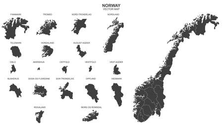 Political map of Norway isolated on white backgroundのイラスト素材
