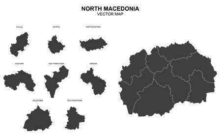 Vector map of north macedonia with borders of regionsのイラスト素材