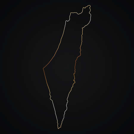Gold map outline of Israel isolated on dark backgroundのイラスト素材