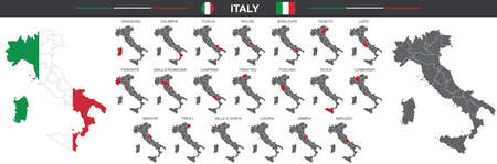 Set of vector maps of Italy on white backgroundのイラスト素材