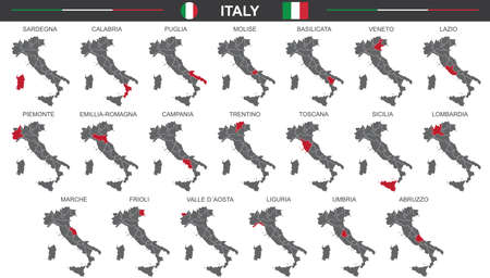 Set of vector maps of Italy on white backgroundのイラスト素材