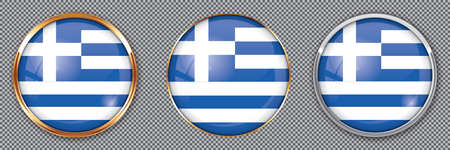 Round buttons with flag of Greece on transparent backgroundのイラスト素材