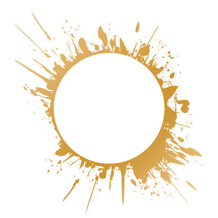 Gold round brush painted ink stamp circle banner on white backgroundのイラスト素材