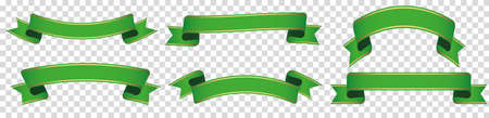 set of green ribbon banner label on transparent backgroundのイラスト素材