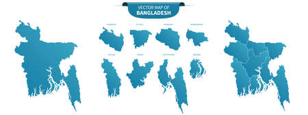 blue colored political maps of Bangladesh isolated on white backgroundのイラスト素材