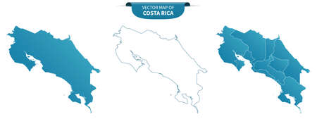blue colored political maps of Costa Rica isolated on white backgroundのイラスト素材