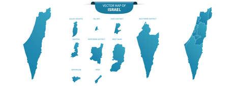 blue colored political maps of Israel isolated on white backgroundのイラスト素材