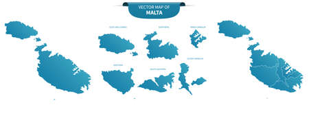 blue colored political maps of Malta isolated on white backgroundのイラスト素材