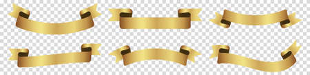 gold ribbon banner label on transparent backgroundのイラスト素材