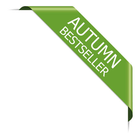 AUTUMN BESTSELLER - green corner ribbon banner on white backgroundのイラスト素材
