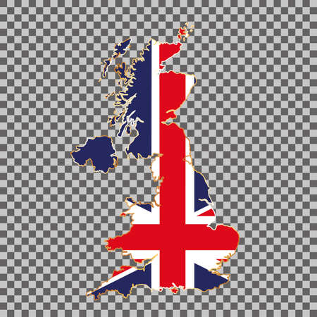 vector flag map of United Kingdom with gold frame isolated on white backgroundのイラスト素材