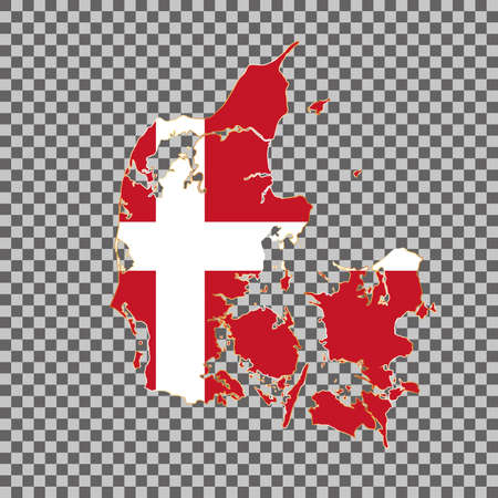 vector flag map of Denmark with gold frame isolated on white backgroundのイラスト素材