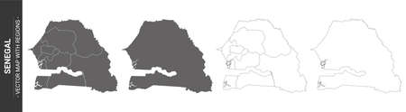 set of 4 political maps of Senegal with regions isolated on white backgroundのイラスト素材