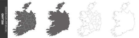 set of 4 political maps of Ireland with regions isolated on white backgroundのイラスト素材
