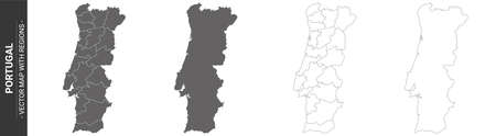 set of 4 political maps of Portugal with regions isolated on white backgroundのイラスト素材