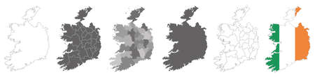 set of political maps of Ireland with regions and flag map isolated on white backgroundのイラスト素材