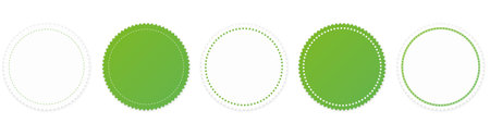 set of green round sticker banners on white backgroundのイラスト素材